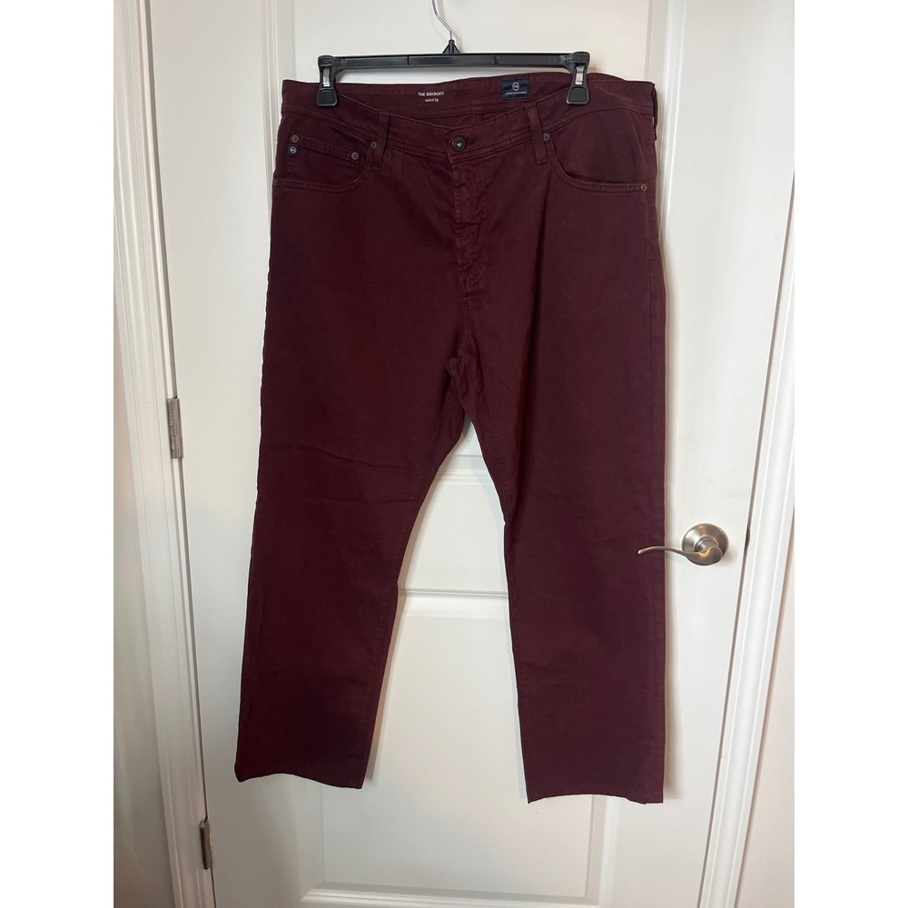 AG Adriano Goldschmied The Graduate Tailored Leg Pants Burgundy 38x34 1174SUD